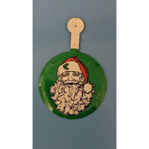 Vintage Santa Claus Tin Litho Pinback Button Metal Tab Xmas Christmas Ornament - Picture 1 of 7